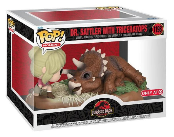 Funko POP! Moment: Jurassic Park - Dr. Sattler with Triceratops Vinyl Figure | DinoLoveStore